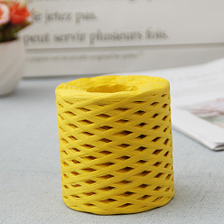 Yellow Raffia Ribbon, Packing Paper String, Raffia Twine Paper Cords for Gift Wrapping and Weaving, Yellow, 3~4mm, about 218.72 Yards(200m)/Roll
