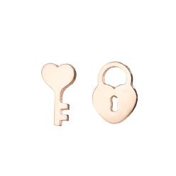 Rose gold key lock Unique Asymmetric Love Lock Mushroom Earrings with Maple Leaf Design for Spring
