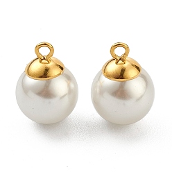 Golden 304 Stainless Steel Charms, with White Plastic Imitation Pearl Beads, Golden, 11x8mm, Hole: 1.5mm