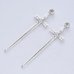 Antique Silver Tibetan Style Alloy Cabochons, Long Swords, Cadmium Free & Lead Free, for Crafting, Jewelry Making, Antique Silver, 91.5x24.5x4mm, about 91pcs/500g
