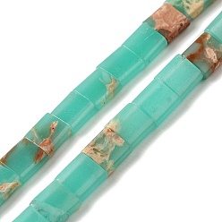 Turquoise Synthetic Imperial Jasper Beads Strands, 2-Hole, Rectangle, Turquoise, 5.5~6x5x2.5mm, Hole: 0.9mm, about 69~70pcs/strand, 15.12~15.2 inch(38.4~38.6cm)