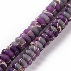 Indigo Handmade Polyester Clay Beads Strand, with Gold Foil, Abacus, Indigo, 7.5~8x3.5mm, Hole: 2mm, about 106~112pcs/strand, 15.55''~16.02''(39.5~40.7cm)