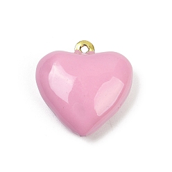 Персиковый Слойка Латунь эмаль подвески, реальный 18 k позолоченный, шарма сердца, розовые, 26.5x26x10 мм, отверстие : 1.6 мм