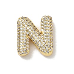 Letter N Латунные микро проложить кубического циркония подвески, без свинца и без кадмия, реальный 18 k позолоченный, Письмо N, 22x19x6 мм, отверстие : 3.5x2 мм