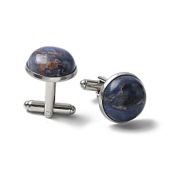 Содалитовое 304 пуговицы на манжетах из нержавеющей стали., с натуральным содалита, для аксессуаров одежды, полукруглый, 30~31x17.5 мм