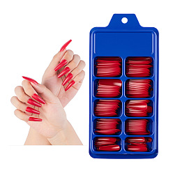 Red 100Pcs 10 Size Trapezoid Plastic False Nail Tips, Full Cover Press On False Nails, Nail Art Detachable Manicure, for Practice Manicure Nail Art Decoration Accessories, Red, 26~32x7~14mm, 10Pcs/size