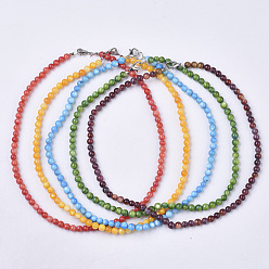 Mixed Color Dyed Freshwater Shell Beaded Necklaces, with Platinum Plated Random Style Brass Lobster Claw Clasps, Round, Mixed Color, 16.69 inch(42.4cm)