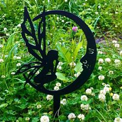Electrophoresis Black Fairy & Moon Iron Decorative Garden Stake, Ground Insert Decor, for Yard, Lawn, Garden, Graveyard Decoration, Electrophoresis Black, 300mm