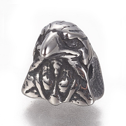 Antique Silver 304 Stainless Steel Beads, Eagle Head, Antique Silver, 11x10x12mm, Hole: 1.6mm