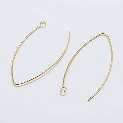 Golden 925 Sterling Silver V Shaped Earring Hooks, Marquise Ear Wire, Golden, 36~39x18x0.6mm, Hole: 2mm, 22 Gauge, Pin: 0.6mm