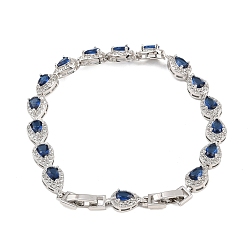 Синий Теннисные браслеты из платиновой латуни с микропаве из кубических цирконий, браслеты для женщин, слеза, со стеклом и застежками для часового ремешка, синие, 8-5/8x1/4 дюйм (22x0.75 см)