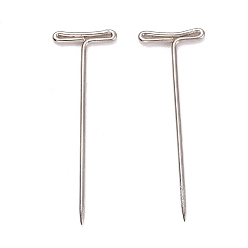 Stainless Steel Color Nickel Plated Steel T Pins for Blocking Knitting, Modelling, Wig Making and Crafts, Stainless Steel Color, 32x11x1mm, Hole: 0.3x9mm, 200pcs/box