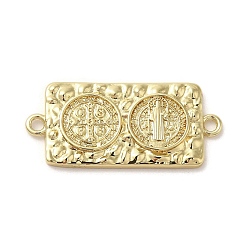 Real 14K Gold Plated Religion Brass Saint Benedict Cross Connector Charms, Rectangle Links, Real 14K Gold Plated, 15x33x2.5mm, Hole: 2mm