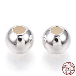 Silver 925 Sterling Silver Beads, Round, Silver, 10.5x9mm, Hole: 3.8mm