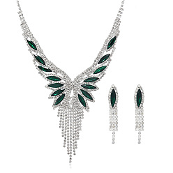 Зеленый Изысканные сверкающие серьги-гвоздики из сплава со стразами и комплекты ожерелий для невесты, свадьбы, вечеринки, лошадиный глаз , зелёные