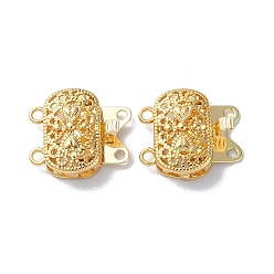 Real 18K Gold Plated Brass Box Clasps, 2-Strand, 4-Hole, Oval, Real 18K Gold Plated, 14.5x16x5.5mm, Hole: 1.4mm and 1.6mm