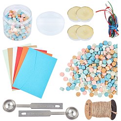 Mixed Color DIY Scrapbook Kits, Sealing Wax Particles for Retro Seal Stamp, with Hemp String, Paper Envelopes, Satin Ribbon, Wax Seal Spoon, Candle, Plastic Beads Containers, Sponge Mat, Mixed Color, 9x5mm