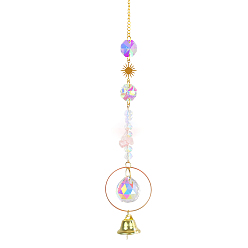 Misty Rose Iron Big Pendant Decorations, Bell Hanging Sun Catchers, K9 Crystal Glass, with Brass Findings, for Garden, Wedding, Lighting Ornament, Misty Rose, 400mm