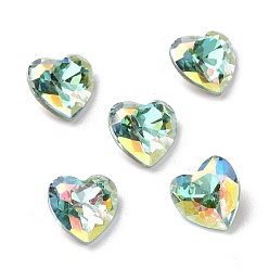 Light Azore AB Стеклянные кабошоны со стразами в стиле AB, задние и задние, сердце, светлый азор аб, 8x8x4 мм