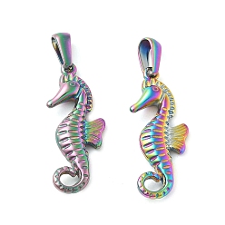 Rainbow Color Ионное покрытие (ip) 304 подвески из нержавеющей стали, морской конек, Радуга цветов, 29x12.5x4 мм, отверстие : 8x3.5 мм