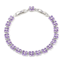 Сланцево-синий Благородные идеи подарков для леди платиновый тон латунь микро паве кубический цирконий cz цветок звено цепи браслеты, с группы часы застежками, синевато-серый, 170x7x5 мм