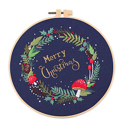 Christmas Wreath Наборы для вышивания на рождественскую тематику своими руками, включая набивную хлопчатобумажную ткань, нитки и иглы для вышивания, пластиковые пяльцы для вышивания, Рождественский венок, 200x200 мм