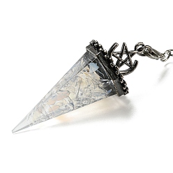 Опал Большие подвески маятника с опаловой крошкой и смолой, с реечной накладкой из латуни с фурнитурой под античное серебро, без свинца и без кадмия, шестиугольный конус, 300~305 мм