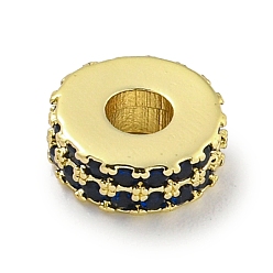 Синий Обшивка стойки латунь с циркониевыми бусинами, долговечный, без свинца и без кадмия, плоско-круглые, реальный 18 k позолоченный, синие, 8x3 мм, отверстие : 2.5 мм