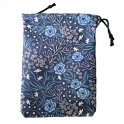 Marine Blue Lint Packing Pouches Drawstring Bags, Birthday Gift Storage Bags, Rectangle with Flower Pattern, Marine Blue, 18x13cm