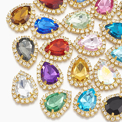 Mixed Color Acrylic Rhinestone Cabochons, with Brass Rhinestone Findings, Faceted, teardrop, Golden, Mixed Color, 25x19x6mm