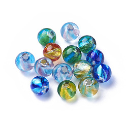 Mixed Color Handmade Silver Foil Lampwork Beads, Round, Mixed Color, 10~13mm, Hole: 1.6mm