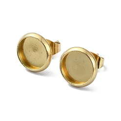 Golden 304 Stainless Steel Stud Earring Settings, Round, Golden, 10mm, Pin: 0.7mm