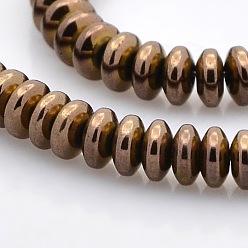 Copper Plated Grade AAA Electroplate Non-magnetic Synthetic Hematite Rondelle Beads Strands, Copper Plated, 4x2mm, Hole: 1mm, about about 94pcs/strand, 7.8 inch
