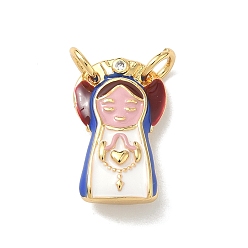 Синий Латунь эмаль подвески, русские матрешки, долговечный, без кадмия и без свинца, стойки покрытие, реальный 18 k позолоченный, синие, 18x11x5 мм, Перейти кольцо: 5x1 мм, внутренний диаметр: 3 мм