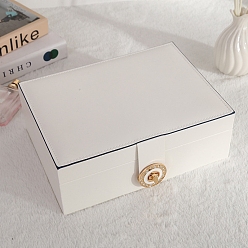 White High Capacity Imitation Leather Jewelry Storage Boxes, Multi-Layer Jewelry Organizer Case for Rings, Earrings, Necklaces, Rectangle, White, 17x23x9cm