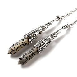Далматинских Джаспер Большие подвески с маятником из натуральной далматинской яшмы, с латунной фурнитурой , пуля, 260~270 мм, отверстие : 1.5 мм