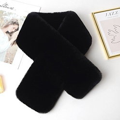 Black Fluffy Polyester Imitation Wool Neck Warmer Scarf, Winter Scarf, Faux Fur Collar Scarves, Black, 870~900x120mm