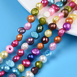 Coloré 2 brins de perles de culture d'eau douce naturelles brins, teint, ovale, colorées, 7~8x7~10x4~6mm, Trou: 0.8mm, Environ 52~56 pcs/chapelet, 14.1 pouce