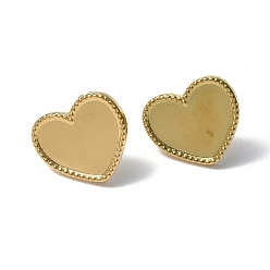 Real 18K Gold Plated Ion Plating(IP) 304 Stainless Steel Stud Earring Findings, Heart Tray Earring Settings, with Ear Nuts, Real 18K Gold Plated, Tray: 9x13mm, 13x15mm, Pin: 0.7mm