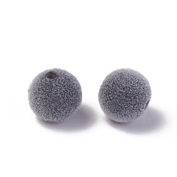 Gray Flocky Acrylic Beads, Round, Gray, 8mm, Hole: 1.4mm