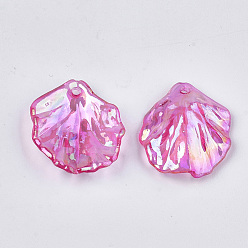 Deep Pink Transparent Acrylic Pendants, AB Color, Leaf, Deep Pink, 19x17x4~5mm, Hole: 1.2mm, about 1360pcs/500g