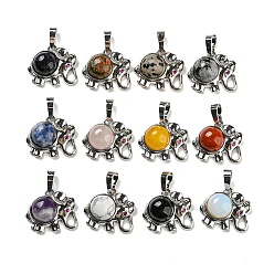 Mixed Stone Natural & Synthetic Mixed Gemstone Pendants, Rack Plating Brass Elephant Charms, Platinum, Cadmium Free & Lead Free, Mixed Dyed and Undyed, 26mm, Elephant: 18x21x8mm, Hole: 8x5mm