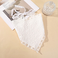 White Lace Bandana Kerchief Tie Back Headwrap, Flower Pattern Head Band Triangular Head Scarf, White, 450mm