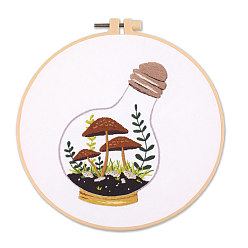 Mushroom DIY Embroidery Kits, Including Printed Cotton Fabric, Embroidery Thread & Needles, Imitation Bamboo Embroidery Hoop, Mushroom Pattern, Hoop: 20x20cm