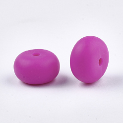 Orchid Food Grade Eco-Friendly Silicone Beads, Chewing Beads For Teethers, DIY Nursing Necklaces Making, Rondelle, Orchid, 14x8mm, Hole: 3mm