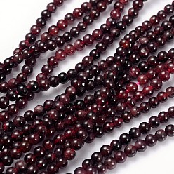 Garnet Gemstone Beads Strands, Red Garnet, Grade B, Round, Dark Red, about 4mm in diameter, hole: about 0.8mm, 15~16 inch