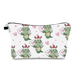 Dinosaur Christmas Polyester Waterpoof Makeup Storage Bag, Multi-functional Travel Toilet Bag, Clutch Bag with Zipper for Women, Dinosaur, 22x13.5cm