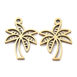 Золотой Ионное покрытие (ip) 316 l подвески из хирургической нержавеющей стали, очарование кокосовой пальмы, золотые, 17x13x1 мм, отверстие : 1.2 мм