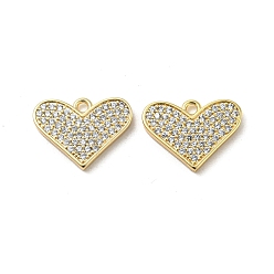 Real 18K Gold Plated Brass Micro Pave Cubic Zirconia Pendants, Heart, Real 18K Gold Plated, 10.5x14x2mm, Hole: 1.4mm