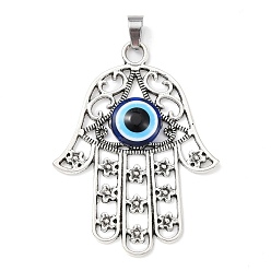 Antique Silver Tibetan Style Alloy Pendants, Hamsa Hand/Hand of Miriam with Resin Evil Eye Charm, Antique Silver, 53x39.5x5mm, Hole: 7x4.5mm